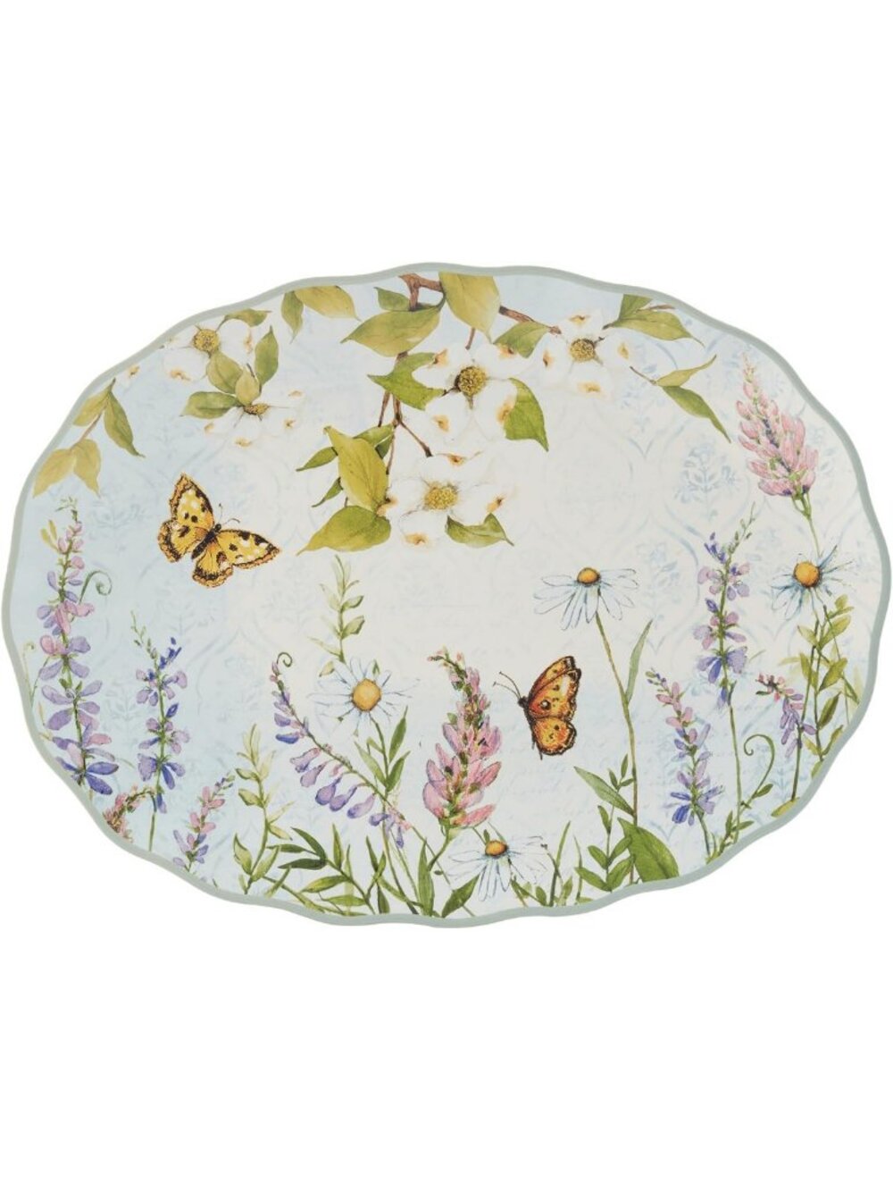 Beautiful Butterfly Floral Serving Platter - 14x10.5 Inch Oval for Fruit, Cheese